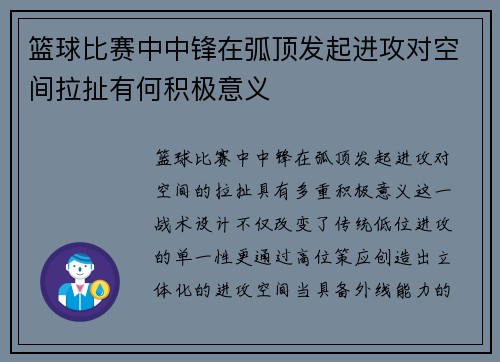 篮球比赛中中锋在弧顶发起进攻对空间拉扯有何积极意义
